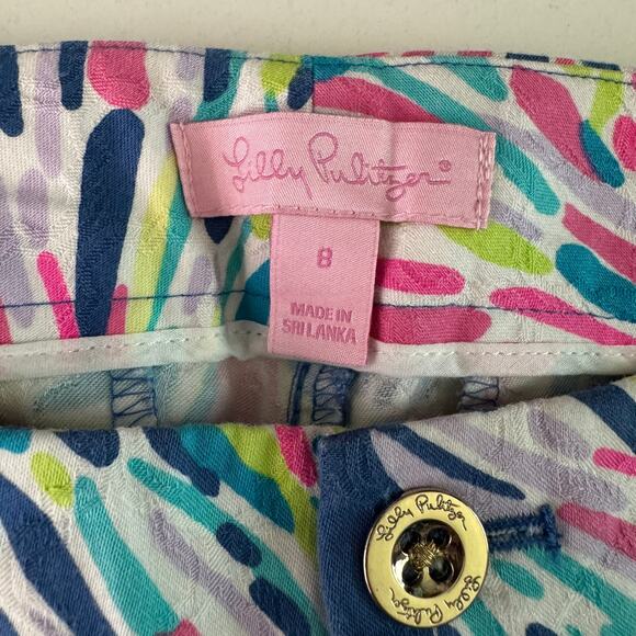 LILLY PULITZER Pants 8 Kelly Textured Ankle Length Skinny Indigo Palm Reader - Picture 9 of 13